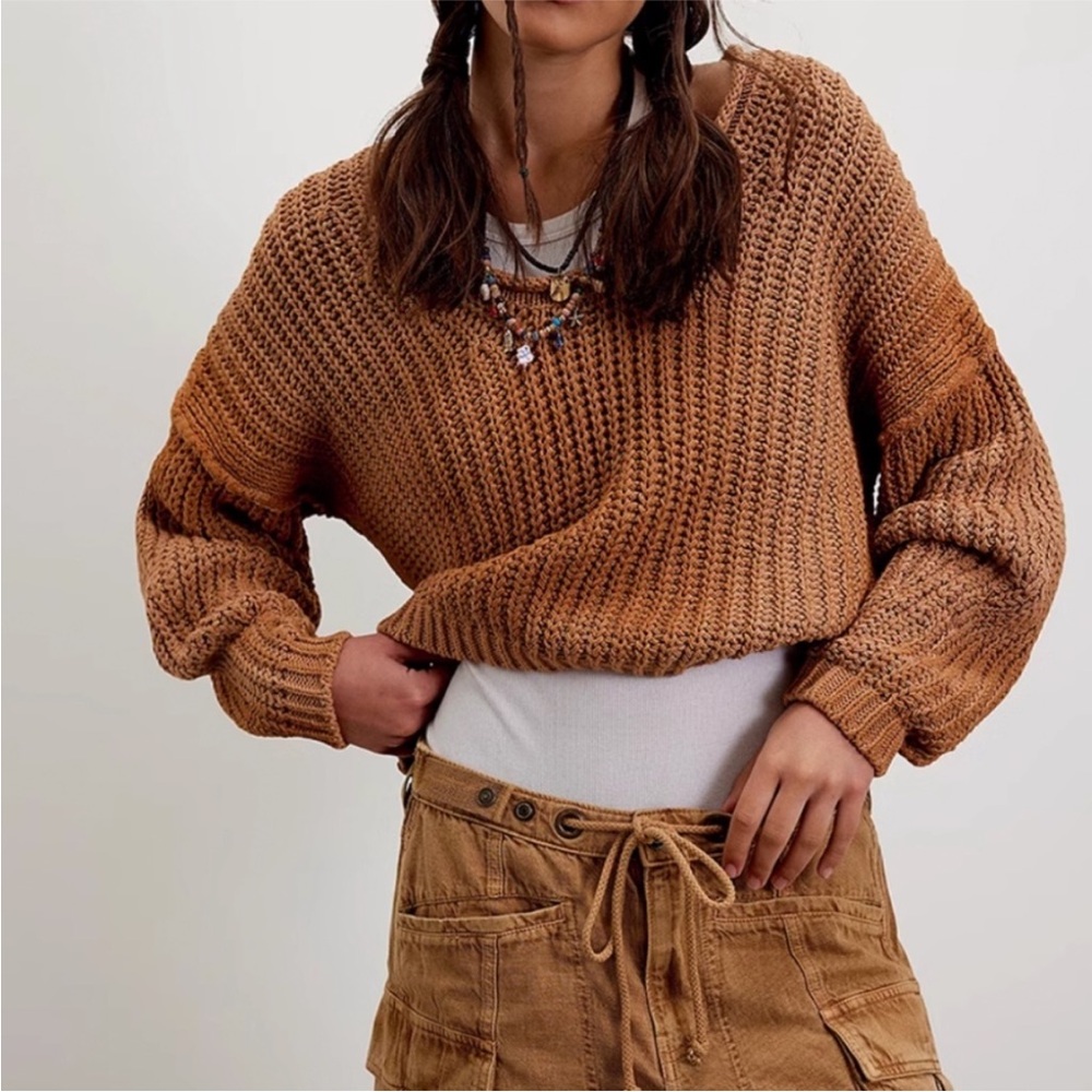 NWT FREE PEOPLE WE THE FREE OCEANA PULLOVER SANDSTORM COMBO BROWN DYE SIZE XS